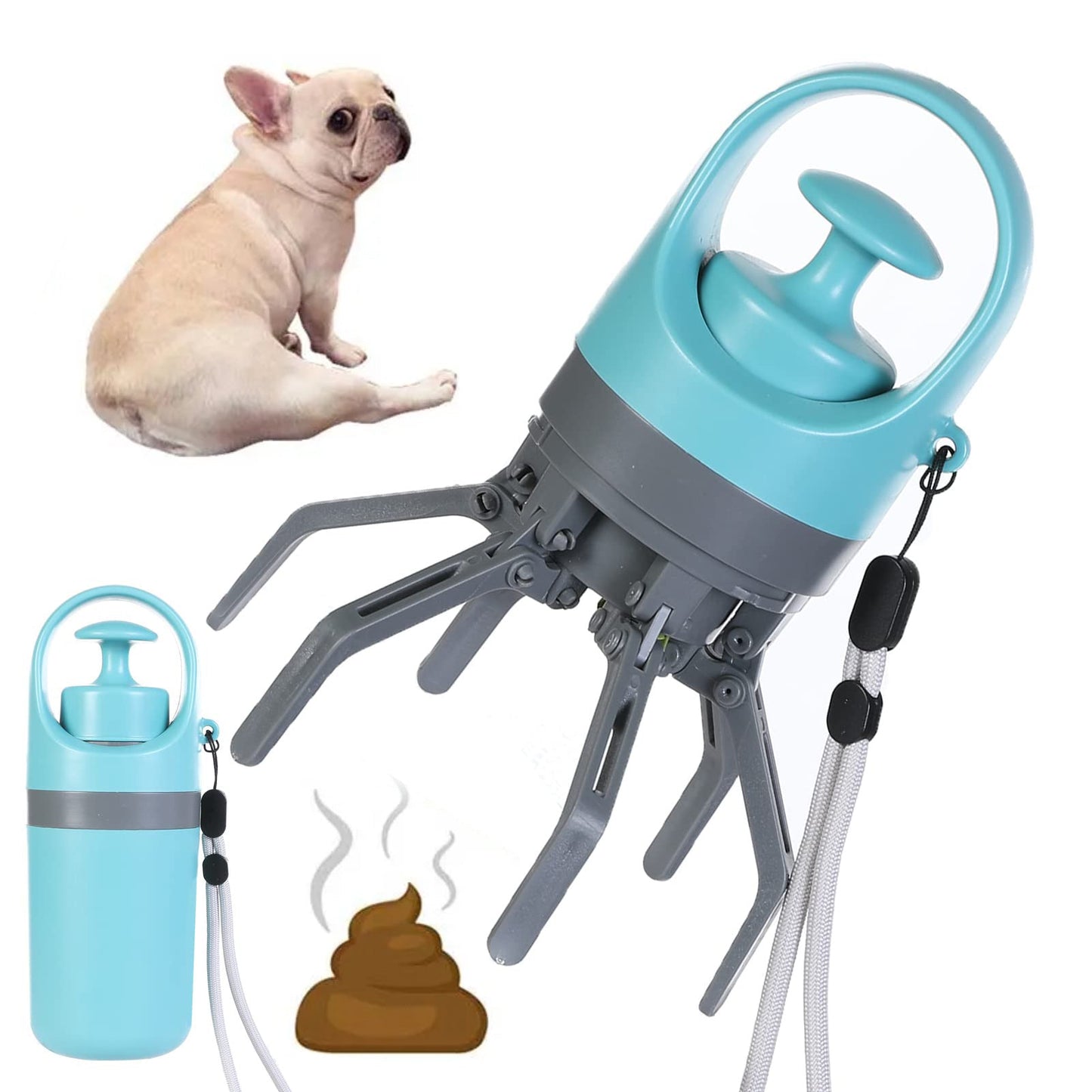 Portable Dog Pooper Scooper with Built-in Bag Dispenser & Eight-Claw Shovel