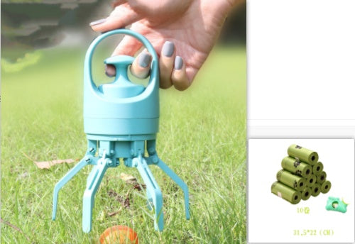 Portable Dog Pooper Scooper with Built-in Bag Dispenser & Eight-Claw Shovel