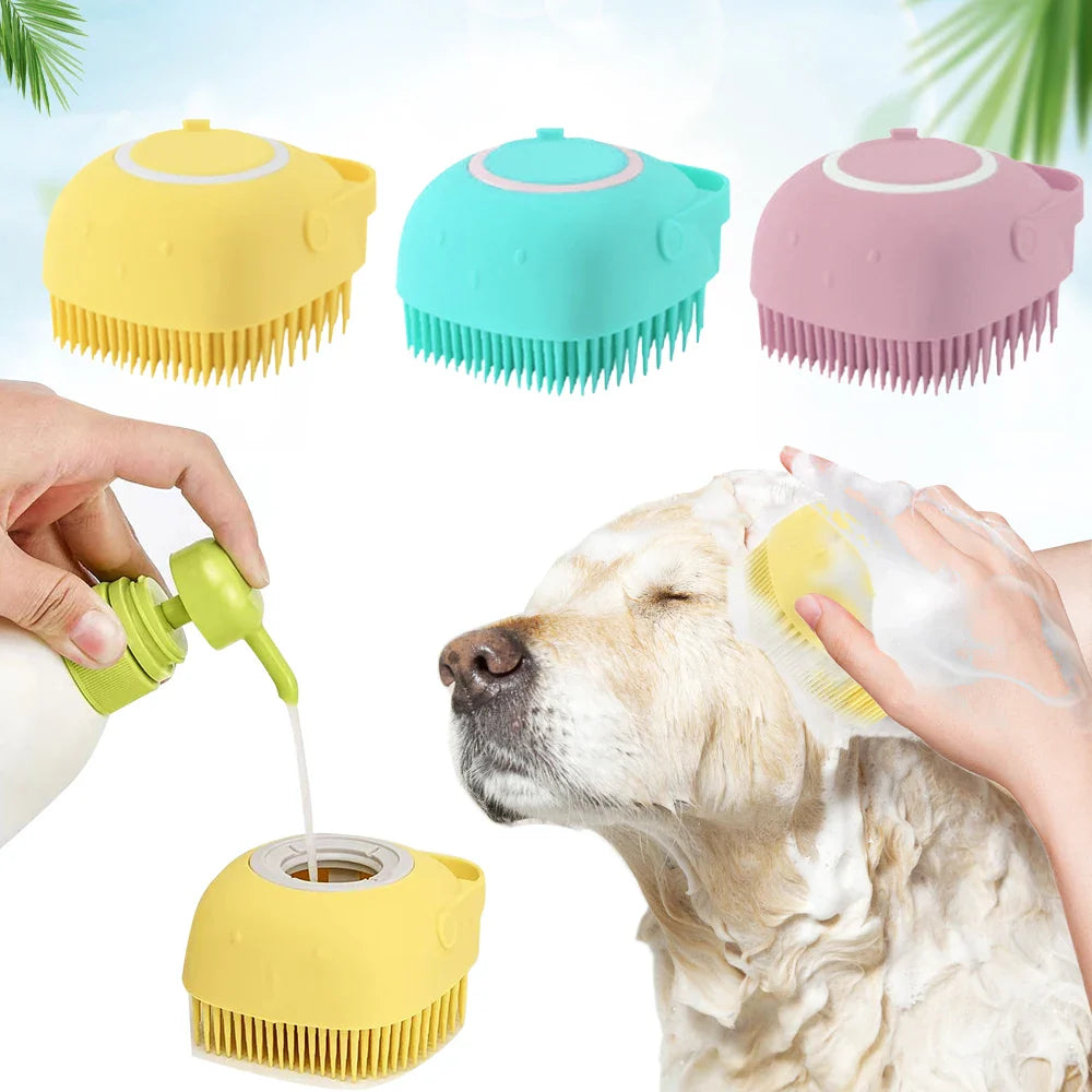 Soft Silicone Grooming Brush and Shampoo holder for Dogs – Bathing and Massage