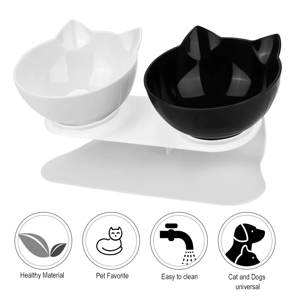 Durable Double Cat Bowls with Raised Stand – Non-Slip, Cervical Protection Feeder