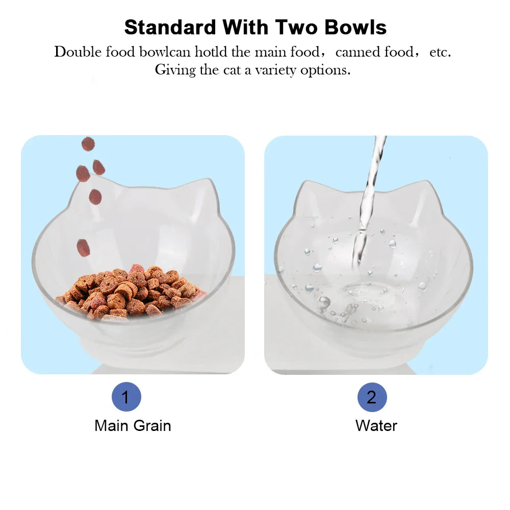 Durable Double Cat Bowls with Raised Stand – Non-Slip, Cervical Protection Feeder