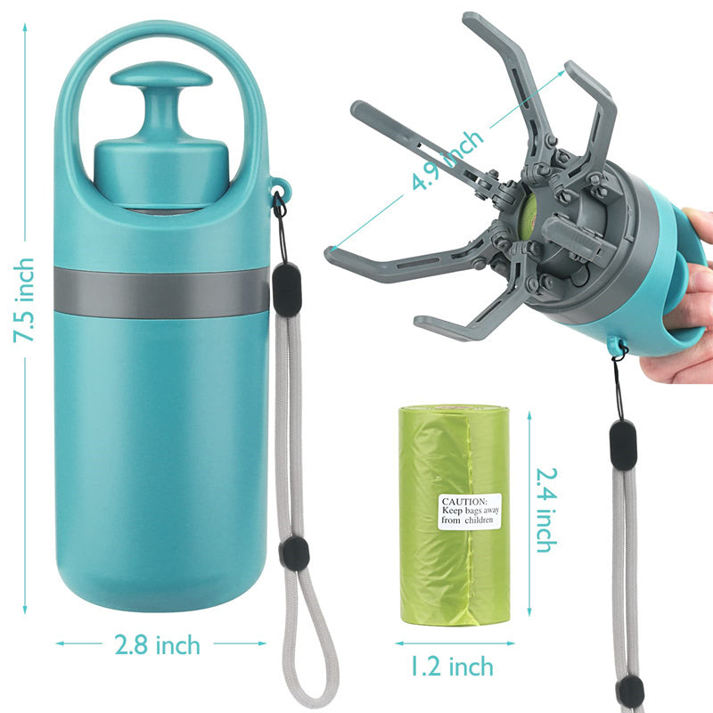 Portable Dog Pooper Scooper with Built-in Bag Dispenser & Eight-Claw Shovel